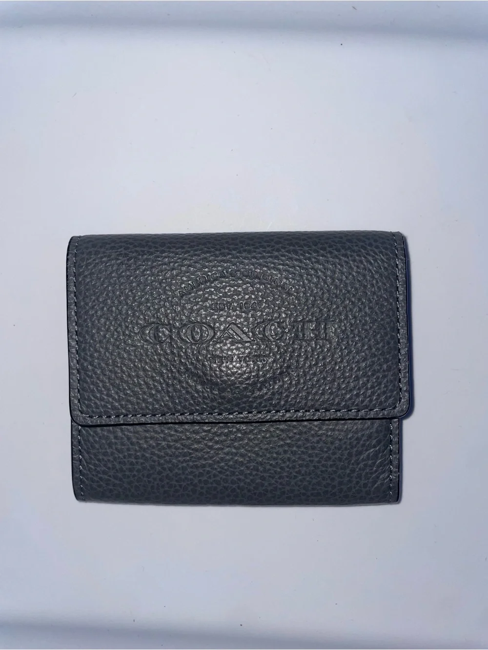 Coach Colorblock Refined Pebbled Leather Business Card Case / Wallet – Grey Blue